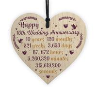 Red Ocean Handmade Wooden Heart Plaque 10Th Wedding Anniversary Gift For Her Him Husband Wife Congratulations