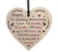 RED OCEAN Handmade Wooden Heart Plaque 1st Wedding Anniversary For Her Him Husband Wife