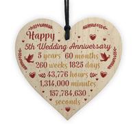 Red Ocean Handmade Wooden Heart Plaque 5Th Wedding Anniversary Gift For Her Him Husband Wife Congratulations