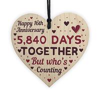 Red Ocean Handmade Wooden Heart Plaque Gift To Celebrate 16th Wedding Anniversary Husband Wife Keepsake (16 Years)