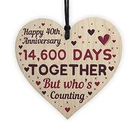 Red Ocean Handmade Wooden Heart Plaque Gift To Celebrate 40th Wedding Anniversary Husband Wife (40 Years)