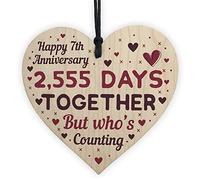 Red Ocean Handmade Wooden Heart Plaque Gift To Celebrate 7th Wedding Anniversary Husband Wife Keepsake (7 Years)