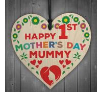 Red Ocean Happy 1St Mother's Day Mummy Wooden Hanging Heart