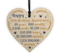 RED OCEAN Happy 50th Wedding Anniversary Sign Gift Wooden Heart Fifty Years Husband Wife Keepsake Gift Plaque