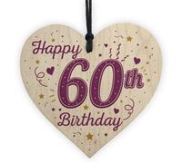 Red Ocean Happy 60Th Birthday Handmade Wooden Heart Keepsake Friendship Gift For Men Women Card Props Party Decorations