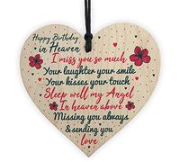 RED OCEAN Happy Birthday In Heaven Wooden Heart Mum Dad Nan Grandad Birthday Memorial Plaque Gifts