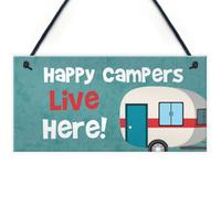 Red Ocean Happy Campers Live Here Hanging Plaque Caravan Motorhome Sign Gift