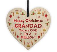 RED OCEAN Happy Christmas Grandad Wood Heart Tree Decoration Bauble Gift For Grandfather