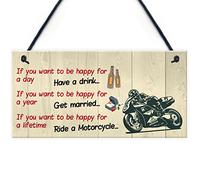 RED OCEAN Happy Life Motorcycle Funny Motorbike Man Cave Hanging Plaque Garage Gift Sign