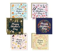 RED OCEAN Happy Mothers Day Card Multipack of 6-14.5x14.5cm With Envelopes, Mothers Day Cards For Mum, New Mum, Step Mum, Mother's Day Cards Assortment