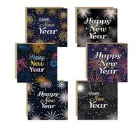 RED OCEAN Happy New Year Cards Multipack of 6 With Kraft Envelopes New Year Greetings Cards and Envelopes HNY Card For Friends Family Neighbours