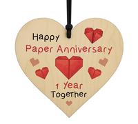 Red Ocean Happy Paper Anniversary 1st Wedding Anniversary Plaque Gift For Husband Wife 1 Year Together Wooden Heart for Women Men Partner Keepsake Gifts