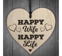 Red Ocean Happy Wife Happy Life Wooden Hanging Heart Love Plaque