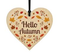 Red Ocean Hello Autumn Decorations Autumn Wooden Heart Hanging Plaque Printed Leaves, Pumpkin, Sign Accessories for Thanksgiving
