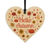 Red Ocean Hello Autumn Decorations For Home Hanging Wooden Heart Plaque Printed Autumn Leaves and Pumpkins Autmnal Room Decor For Friends Family