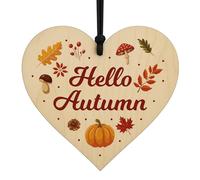 Red Ocean Hello Autumn Decorations Wooden Hanging Heart Plaque Autumn Pumpkin Leaves Home Decor Signs Accessories For Thanksgiving