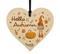 Red Ocean Hello Autumn Decorations Wooden Heart Hanging Plaque Autumn Leaves, Pumpkin, Autumnal Sign Accessories for Thanksgiving
