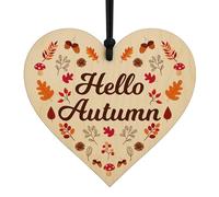 Red Ocean Hello Autumn Sign House Decor Autumnial Wooden Heart Hanging Sign Decorations For Thanksgiving Autumn Home Decor