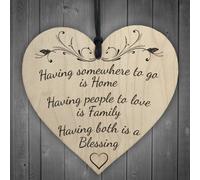 Red Ocean Home Family Blessing Wooden Hanging Heart Plaque