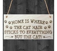 Red Ocean Home Is Where The Cat Hair Sticks To Everything But The Cat Novelty Wooden Hanging Plaque Cats Owner Gift Sign