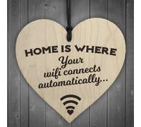 Red Ocean Home Is Where Wifi Is Novelty Wooden Hanging Heart Plaque