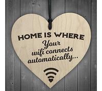 RED OCEAN Home Is Where Wifi Is Novelty Wooden Hanging Heart Plaque House Funny Wall Sign