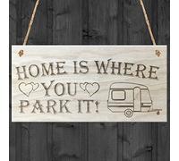 Red Ocean Home Is Where You Park It Caravan Love Hearts Wooden Hanging Plaque Gift Sign
