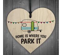 RED OCEAN Home Is Where You Park It Novelty Wooden Heart Plaque Caravan Hanging Gift Sign