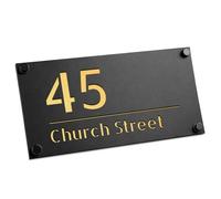 Red Ocean House Sign Door Number Personalised Address Wall Plaques Number Signs Matt Black and Silver Contemporary Door Sign For Home (Matt Black + Gold)