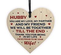 RED OCEAN Husband Hubby Gift Novelty Wooden Heart Anniversary Birthday Gift For Him Poem Gift From Wife