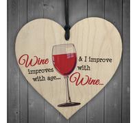 Red Ocean I Improve With Wine Novelty Wooden Hanging Heart Gift