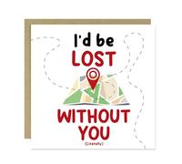 RED OCEAN I'd Be Lost Without You Literally Card, Funny Anniversary Card, Joke Map Card, Valentines Day Card For Husband Wife Boyfriend Girlfriend, Anniversary Card For Partner, Thank You Card