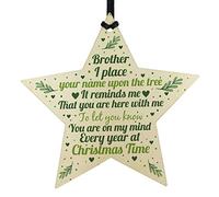 RED OCEAN In Memory Brother Memorial Gift Hanging Wooden Star Christmas Tree Decoration Bauble Keepsake