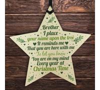 Red Ocean In Memory Brother Memorial Gift Wood Star Christmas Tree Bauble