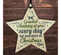Red Ocean In Memory Hanging Wooden Star Christmas Tree Decoration Grandad Memorial Bauble Remembrance Keepsake