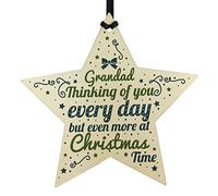 RED OCEAN In Memory Hanging Wooden Star Christmas Tree Decoration Grandad Memorial Bauble Remembrance Keepsake