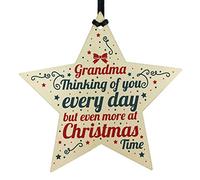 RED OCEAN In Memory Hanging Wooden Star Christmas Tree Decoration Grandma Memorial Bauble Remembrance Keepsake