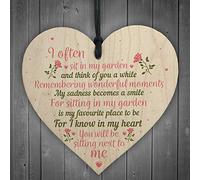 Red Ocean In Memory Wooden Heart Garden Plaque Remembrance Dad Mum Memorial Tree Decoration Gift