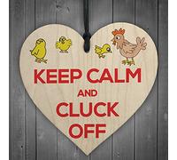 RED OCEAN Keep Calm And Cluck Off Novelty Wooden Hanging Heart Sign Chicken Farmer Gift