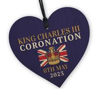 Red Ocean King Charles Iii Coronation Celebration Hanging Wooden Heart Comemmoration Plaque Union Jack Sign Celebration Gifts