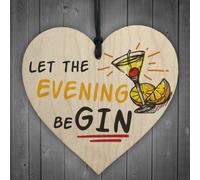 Red Ocean Let The Evening Begin Fun Vintage Gintonic Wood Hanging Heart Sign Gift Bar Pub