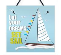 Red Ocean Let Your Dreams Shabby Chic Bathroom Sign Sailing Nautical Plaque Beach Home Seaside GIFT Boat Home Decor