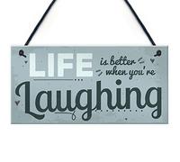 RED OCEAN Life Better Laughing Shabby Chic Hanging Wall Sign Plaque Motivational Inspirational Positive Quote Friendship Gift