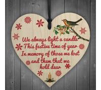 Red Ocean Light Candle Christmas Memorial Bereavement Robin Hanging Plaque Xmas Tree Decoration Sign