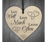 Red Ocean Live Well Laugh Much Love Often Wooden Hanging Heart Plaque Home Decor Gift Sign