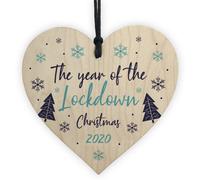 Red Ocean Lockdown Christmas Tree Decoration Wooden Heart Memory Plaque Family Gift
