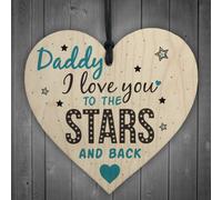 Red Ocean Love You Stars Back Fathers Day Dad Daddy Shabby Chic Wooden Hanging Heart Sign Gift Birthday Present
