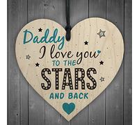 RED OCEAN Love You Stars & Back Fathers Day Dad Daddy Shabby Chic Wooden Hanging Heart Sign Gift Birthday Present