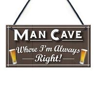 RED OCEAN Man Cave Always Right Funny Home Bar Husband Gift Hanging Plaque Pub Shed Sign