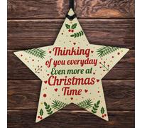 Red Ocean Memorial Christmas Tree Decorations Handmade Hanging Wooden Star Bauble Memorial For Mum Dad Nan Grandad